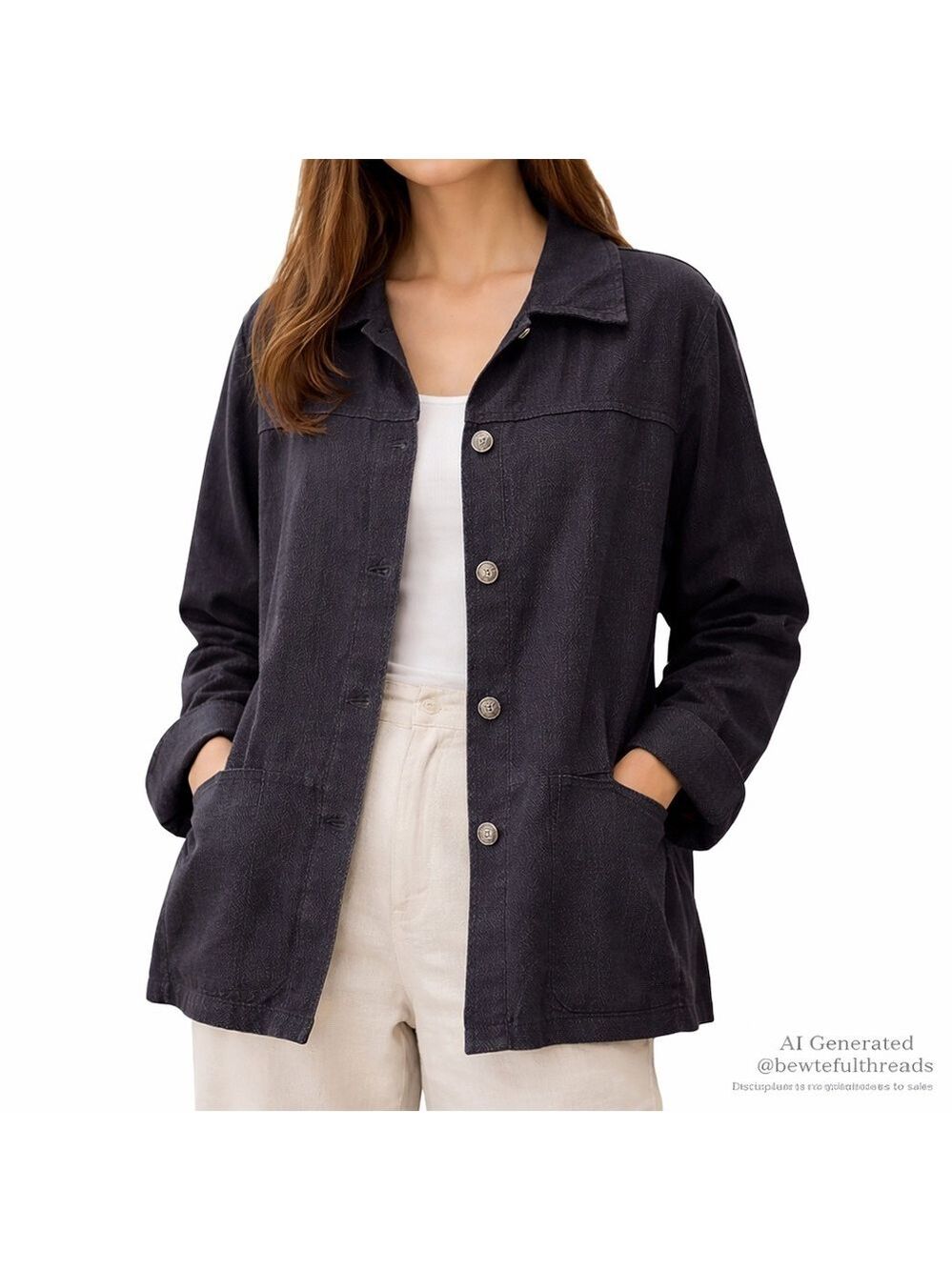 Vintage DAGOLI Indigo Textured Cotton Button Front Jacket Oversized L XL (tag L)